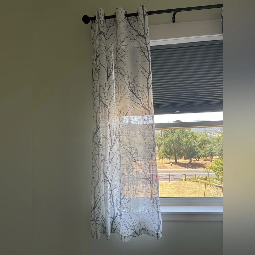 72”x50” 2 panels Semi Sheer short linen curtains blue gray tree branch filtering